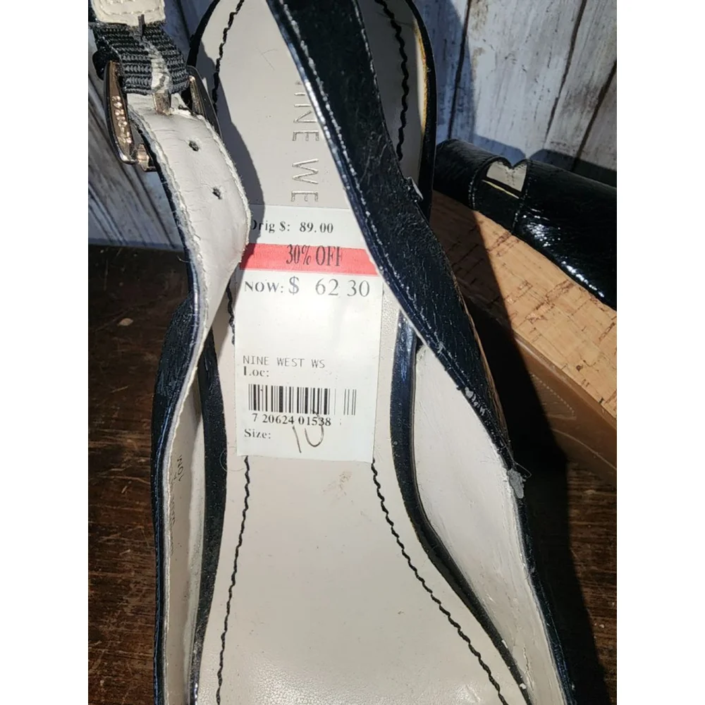 Women's Nine West Black Patent Cork Wedge Sandals Size 10 - Picture 9 of 10